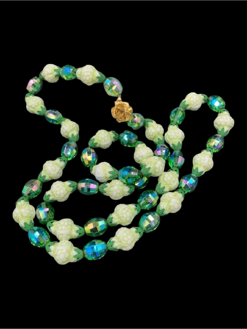 Vintage Green AB Glass and Lucite Bead Necklace